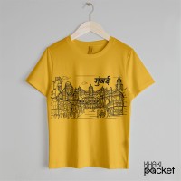 Mumbai Line Art T-Shirt-Yellow